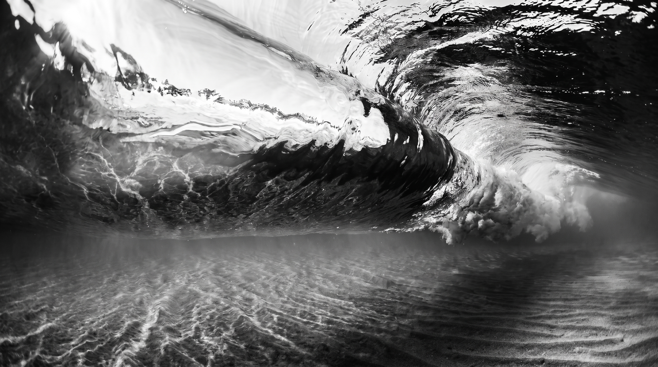 Underwater view of a wave